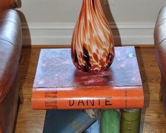 Fabulous Painted Metal Classic Books End table, 18"h x 14"d, Shown with a 19" Orange Swirl Glass Vase