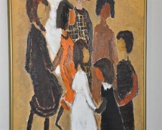 Oil on Canvas Mid Century Signed Sadie Rosenblum, (Russia 1899-1987) " Seven Dancers" 29" x 41"