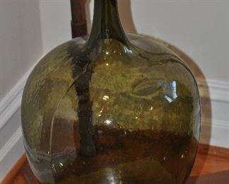 Large 20"h Green Blown Glass Demijohn Vase 