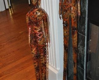 Pair of Man and Woman Metal Floor Sculpture, 36"h ea