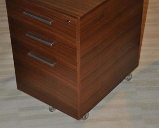 Close up View of the Walnut 3 Drawer Rolling Filing Cabinet, a total of 4 Available