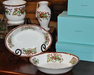 Additional "Tiffany Holiday" Pieces Available Include Two 7.75" Vegetable Bowls, a 5" Cache Pot, and a 7.5" Vase
