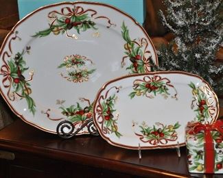 Additional Phenomenal "Tiffany Holiday" for Tiffany & Co. Serving Pieces Sold Separately, Include a 21" Large Serving Platter, a 12" Rectangle Platter and a 3.75" Square Lidded Box