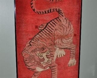 Framed Chinese "Country Tiger" Rug Wall Art,  25.5”x52”