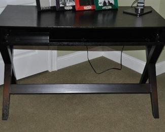 Crate and Barrel Spotlight Ebony X-Leg Writing Desk with a Slim Center Drawer, 58"W x 28"D x 30"H