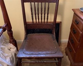 	#27	Antique side chair with leather seat	 $20.00 				