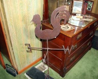 Sheet Iron Rooster Weathervane with Directionals - Connecticut ca. 1860-1880