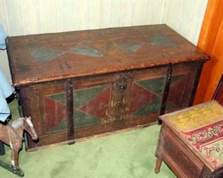 Painted Wooden Steamer Trunk Dated 1840