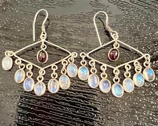 925 Sterling Earrings with Garnet and Opal