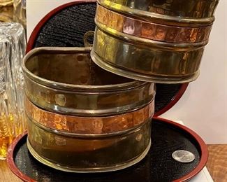 Set of 2 Very Heavy, well made Brass and Copper Containers- $35