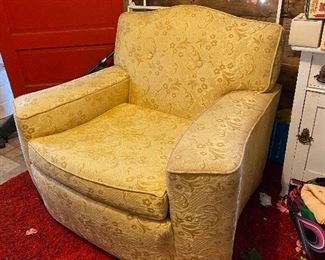 50s Moderne pair of deep armchairs in original fabric