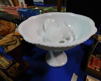 Milk Glass Punch Bowl Set