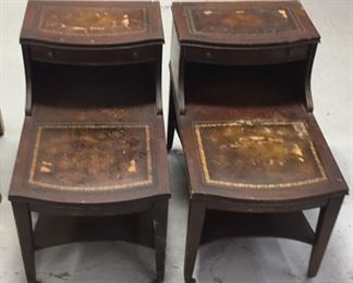 Antique Tiered Leather Inlay End Tables
