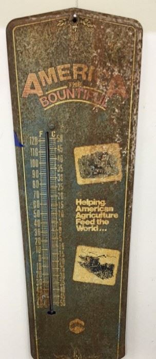 Antique AMERICA THE BOUNTIFUL  metal thermometer( H-2ft)