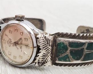 Watch with sterling and turquoise band