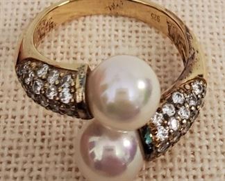 Sterling Gold Plated Ring with Faux Pearls 