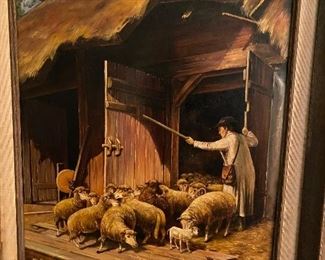 ANTIQUE HUNGARIAN  SHEEP HERDER OIL ON CANVAS 