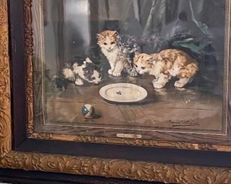 LARGE ORNATE FRAME WITH PRECIOUS LITTLE KITTIES 