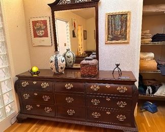 Century Furniture Wood Cabinet Dresser and Wall Mirror