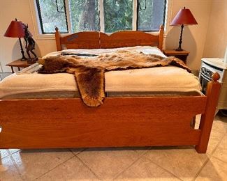 King Size Carved Wood Headboard and Footboard Bed