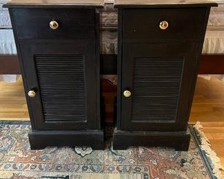 Pair of Vintage Black Bedside Side Tables with Gold tone handles