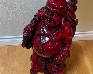 Heavy large carved wood red lacquer Buddha statue