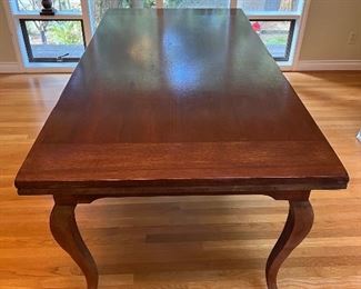 Beautiful Italian for Vintage Macy's Wood Expandable Dining Table, "Made expressly for Macy's California in Italy", with decorative hoof table legs