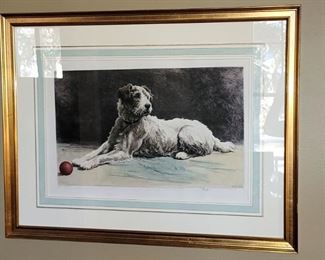 Framed dog etchings