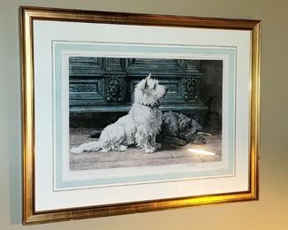 Framed dog etchings