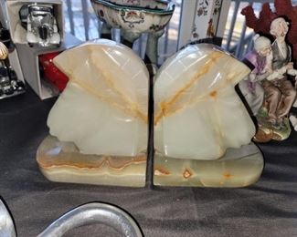 Marble horse head book ends