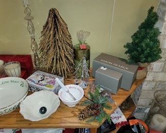 Christmas and Halloween decor. Simon Pearce crystal trees.