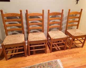 Solid wood ladder back rush seat chairs - set of four