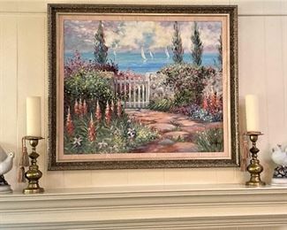 Framed art; candleholders; doves