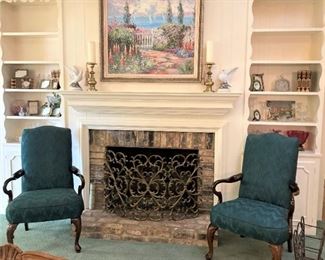 Matching armchairs; fire screen