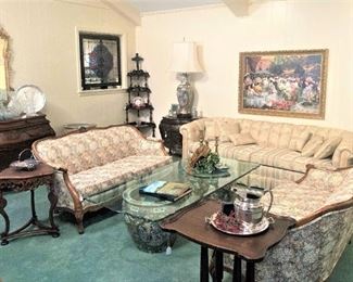 Two matching sofas; additional sofa