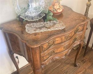 Another 3-drawer side table; hand-painted china pitcher