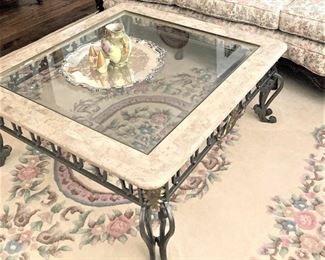Metal, marble, and glass coffee table