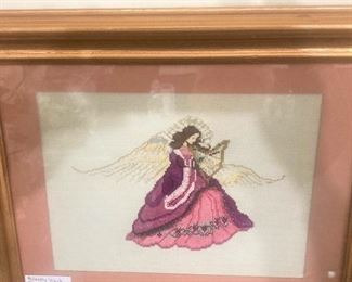 Framed needlepoint angel
