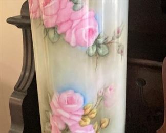 One of two large hand-painted vases