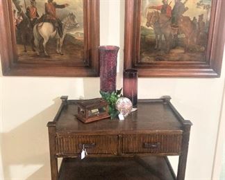 Original art of Prussian Warriors (Consigned pictures once purchased from the Wilton Fair Estate); vintage 3-tier cart/shelf