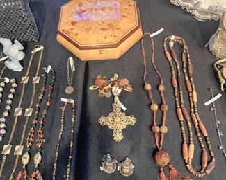 More jewelry; fine inlaid wood box