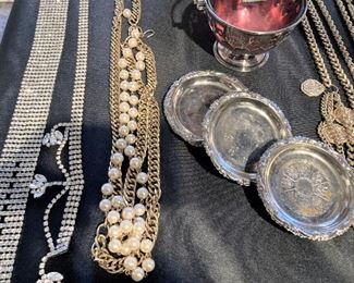 Rhinestone belts; pearl and gold-tone belt