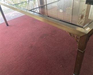 Large glass/brass dining table