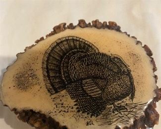 Artist Signed  Turkey on Antler Belt Buckle!