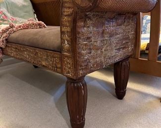 PULASKI Furniture Rolled Arm Bench with Leather Cushion