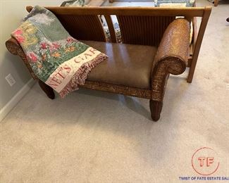 PULASKI Furniture Rolled Arm Bench with Leather Cushion