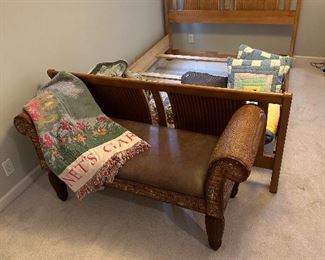 PULASKI Furniture Rolled Arm Bench with Leather Cushion