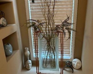 Narrow Glass Vase in Copper Stand