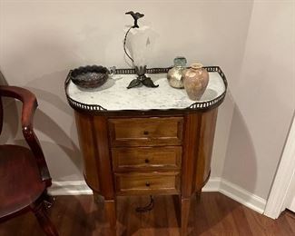 French 3 Drawer Marble Topped Side Table