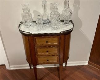 French 3 Drawer Marble Topped Side Table